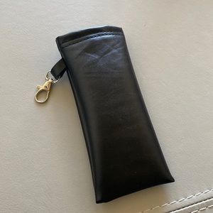Hand crafted faux black leather eyeglass case with lobster latch
